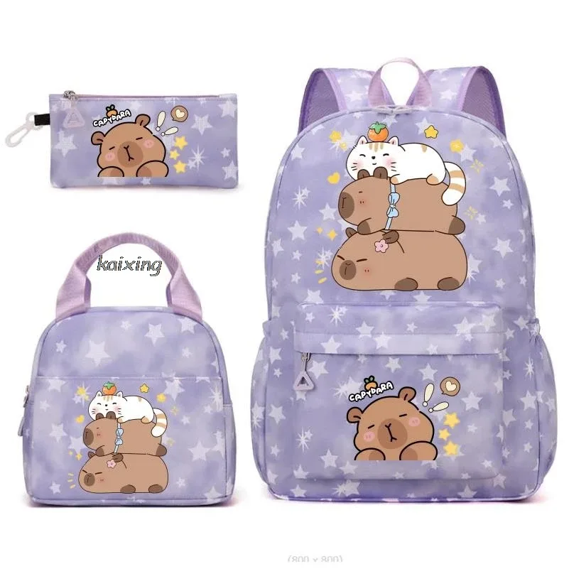 sac dos toile oxford université motifs capybara endormies fond bleu principal petit pochette enfant voyage