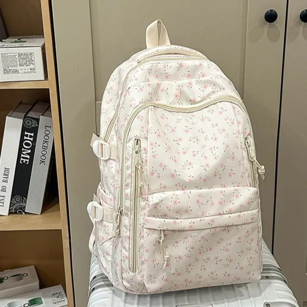 sac à dos grande capacité à imprimé floral, multi-poches, motif nœud épaissi, léger et durable, pour l'école primaire