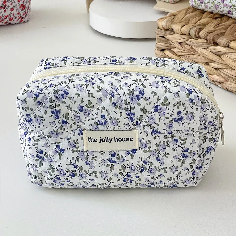 sac de rangement de maquillage matelassé à fleurs, organisateur de voyage portable, pochette de toilette cosmétique, sac à main de maquillage mignon, sacs floraux, vente en gros
