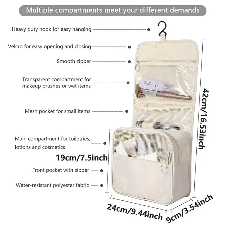 sac de maquillage de voyage de haute qualité, organisateur de produits de toilette étanche pour femmes, nécessaire de salle de bain, pochette de lavage, sac de rangement de maquillage à crochet