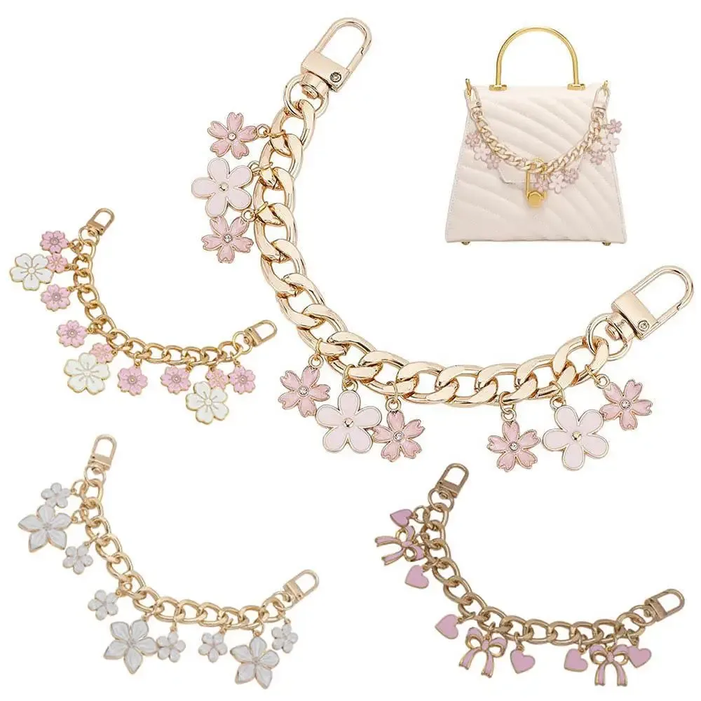 sac en fleurs de cerisier, pendentif, chaîne, nœud en forme de cœur, émail, breloque pour téléphone, chaîne, sangle d'extension, accessoires de sac à bandoulière