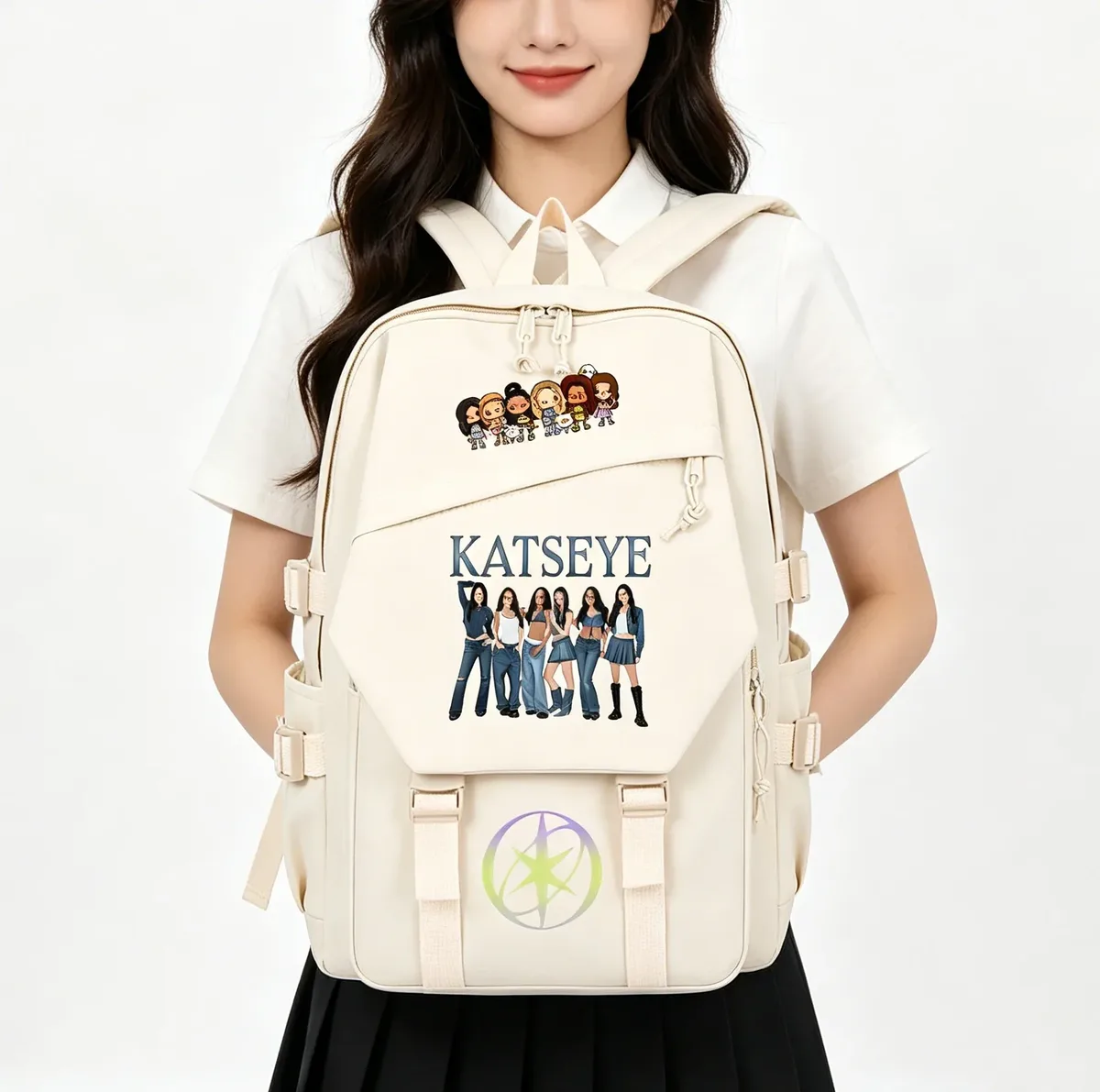 sac à dos katseye multi-poches pour hommes et femmes, sac à dos de voyage décontracté, sac d'école kpop pour adolescentes