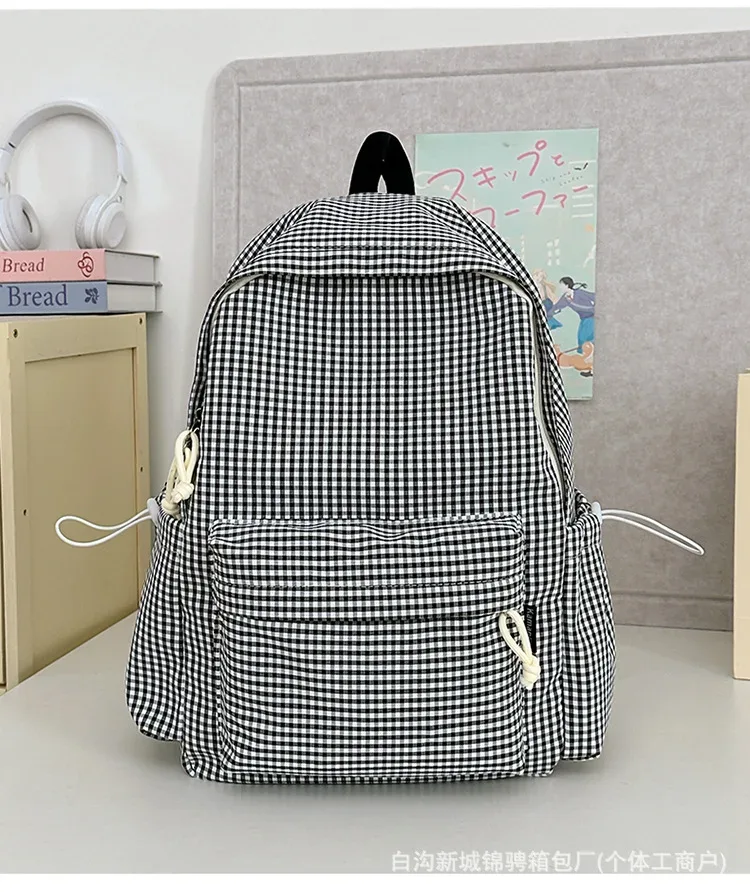 sac à dos décontracté à carreaux pour femme, style frais, en nylon, tendance urbaine, idéal pour les voyages et les loisirs, pour lycéennes