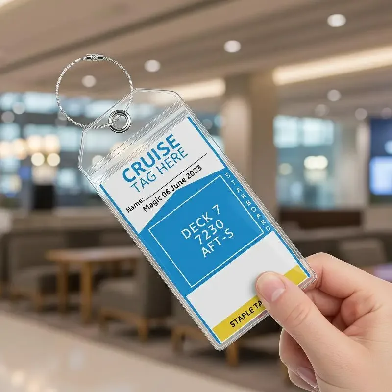 étiquette de bagage multifonctionnelle pour bateau de croisière, boucles en fil d'acier, porte-carte d'identité vertical en pvc transparent, étanche, étiquette de voyage, 5 pièces