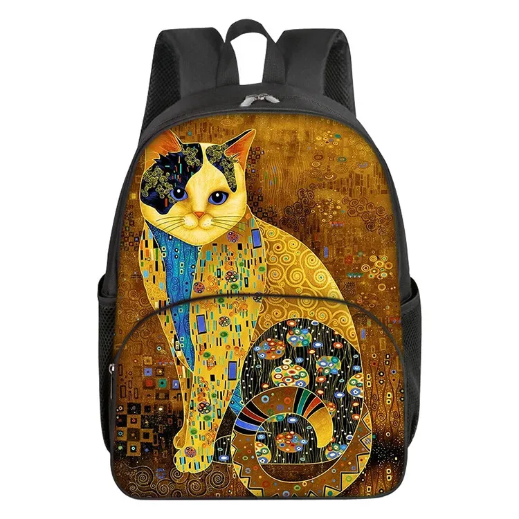 sac à dos scolaire mignon pour garçons et filles, motif chat de dessin animé 2d, avec poche avant tendance, fermeture éclair, imperméable, idée cadeau idéale