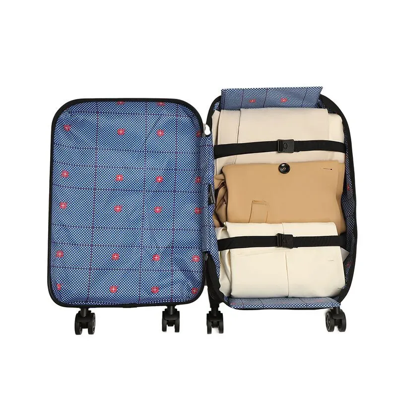 sac voyage polochon plastique dur crème points noirs roulettes poignée télescopique bandes noires grande taille