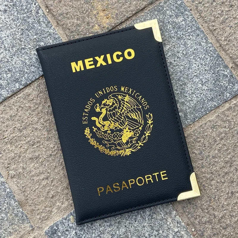 couverture de passeport du mexique bords et coins métalliques porte-passeport portefeuille de voyage couvertures de mode pour femmes pour passeports
