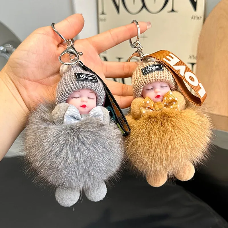 porte-clés mignon bébé endormi, pendentif en peluche moelleuse, porte-clés de voiture, breloque de sac à main tendance pour femme, décoration de sac à dos, cadeau