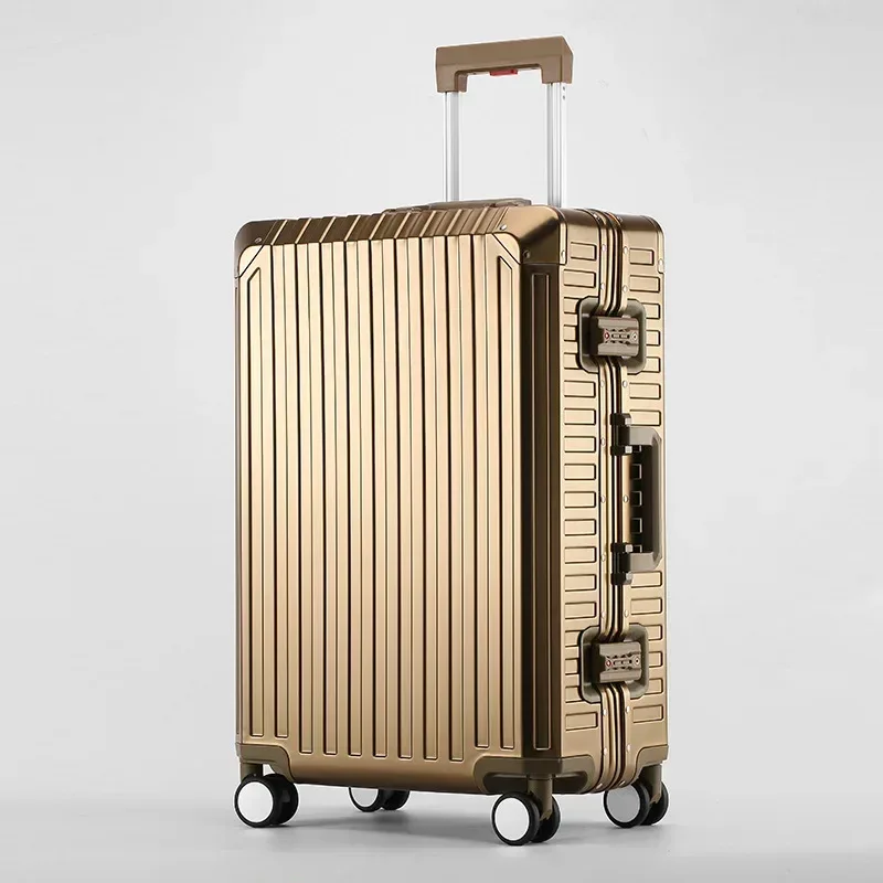 valise de voyage à roulettes en alliage d'aluminium-magnésium, sac d'embarquement universel avec roue et mot de passe, 100%