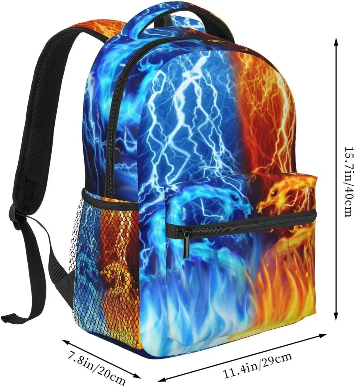 sac à dos dragon de feu rouge et bleu pour garçons âgés de 4 à 12 ans, sac à dos cool lightning, sac à livres animal pour enfants de 2e, 3e, 4e, 5e et 6e année