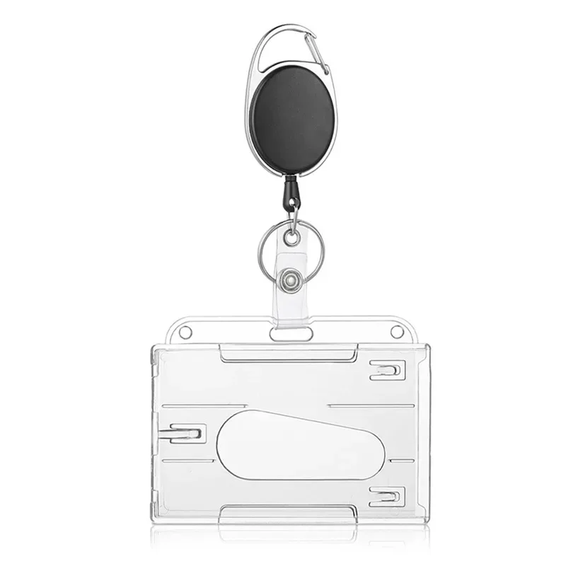 fentes pour cartes transparentes, porte-badge pour étiquette d'identification, avec bobine de badge, organisateur de rangement pour cartes, étui pour cartes de travail pour passe des employés