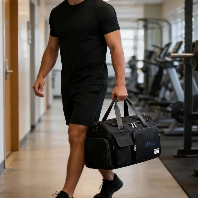 sac à bandoulière personnalisé avec broderie, multi-poches, grande capacité, sac de voyage, sac à bandoulière, adapté aux voyages et aux vacances, sacs de rangement.