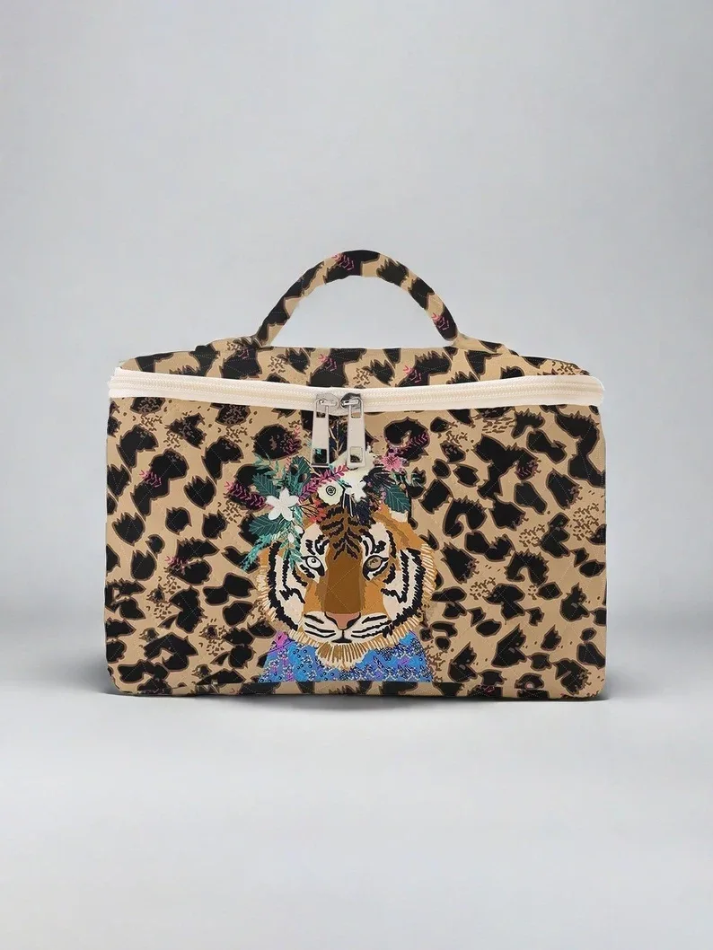 Organisateur Voyage Polyester Motif Tigre Léopard Fleurs Cube Sac Cosmétiques Grande Capacité Transport Cosmétiques