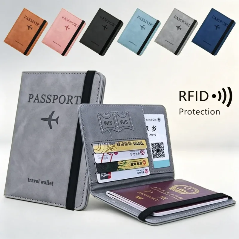 porte-passeport en cuir pu avec blocage rfid, étui de voyage minimaliste 2-en-1 pour hommes et femmes, porte-carte anti-skimming tendance