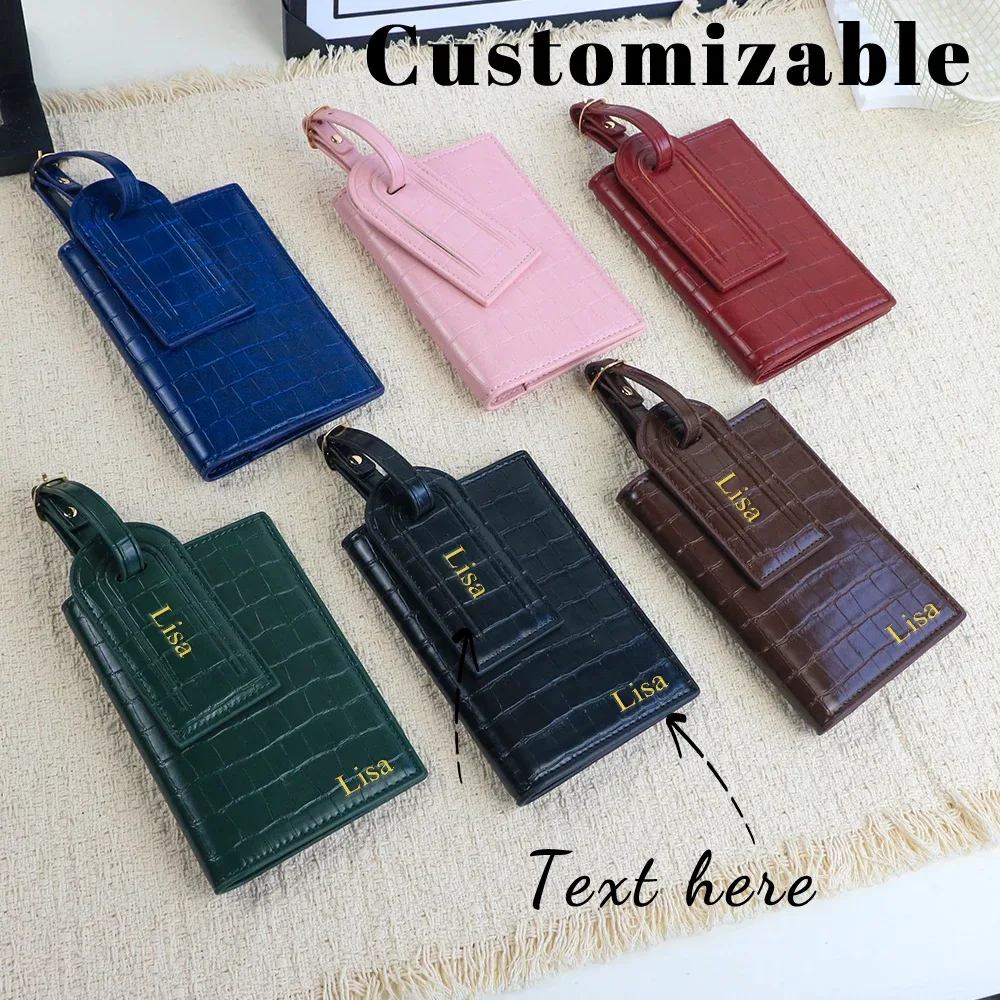 PorteDocuments EtiquetteBagage Personnalisation PrénomLisa MotifCrocodile CouleurMarron AccessoireVoyage PortePasseport SetAccessoires Bagages CuirPU ModeVoyage IdentificationValise NomAdresse