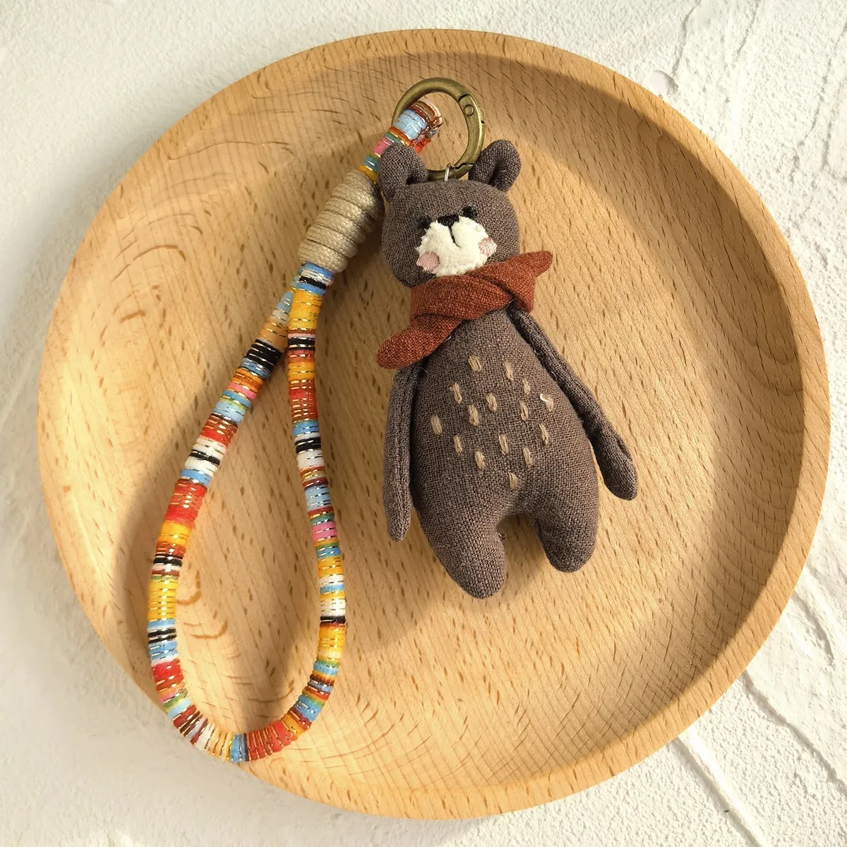 porte-clés fait à la main, adorable animal de dessin animé, à la mode, pendentif animal en tissu artisanal pour sac à dos de décoration