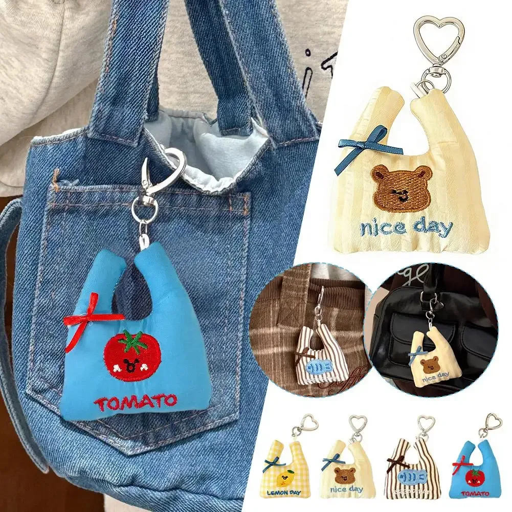 mini sac de shopping en peluche, pendentif en tissu doux, porte-clés avec ruban pour sac à main, sac à dos, téléphone, cadeau, prêt à l'emploi