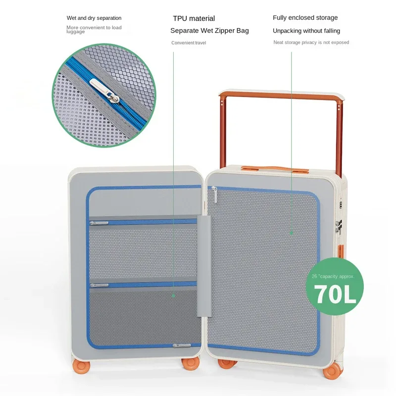 nouvelle valise large centrée 2026 pour femme avec roues silencieuses pivotantes, bagage de voyage mignon pour étudiants, bagage à main 24/26 pouces