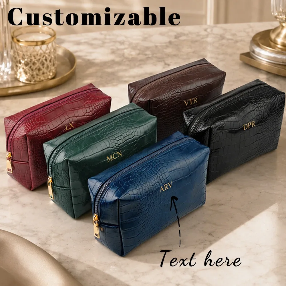 sac de maquillage en pu personnalisé 'motif crocodile', grande capacité, sac à main pour femmes, sac de voyage et de maquillage pour hommes