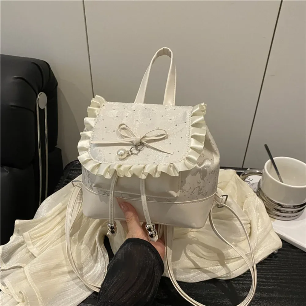 sac à dos mini léger à pois avec nœud papillon et dentelle, sac à livres mignon pour femme 2026