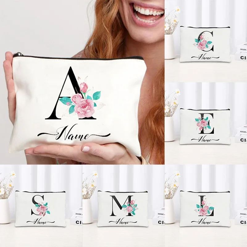 Trousse de Maquillage Personnalisable avec Nom, Trousse de Maquillage de Voyage, Trousse de Maquillage de Mariage, Trousse de Maquillage Individuelle, Pochette Cosmétique en Toile pour Fête, Organisateur, Cadeaux pour Femme