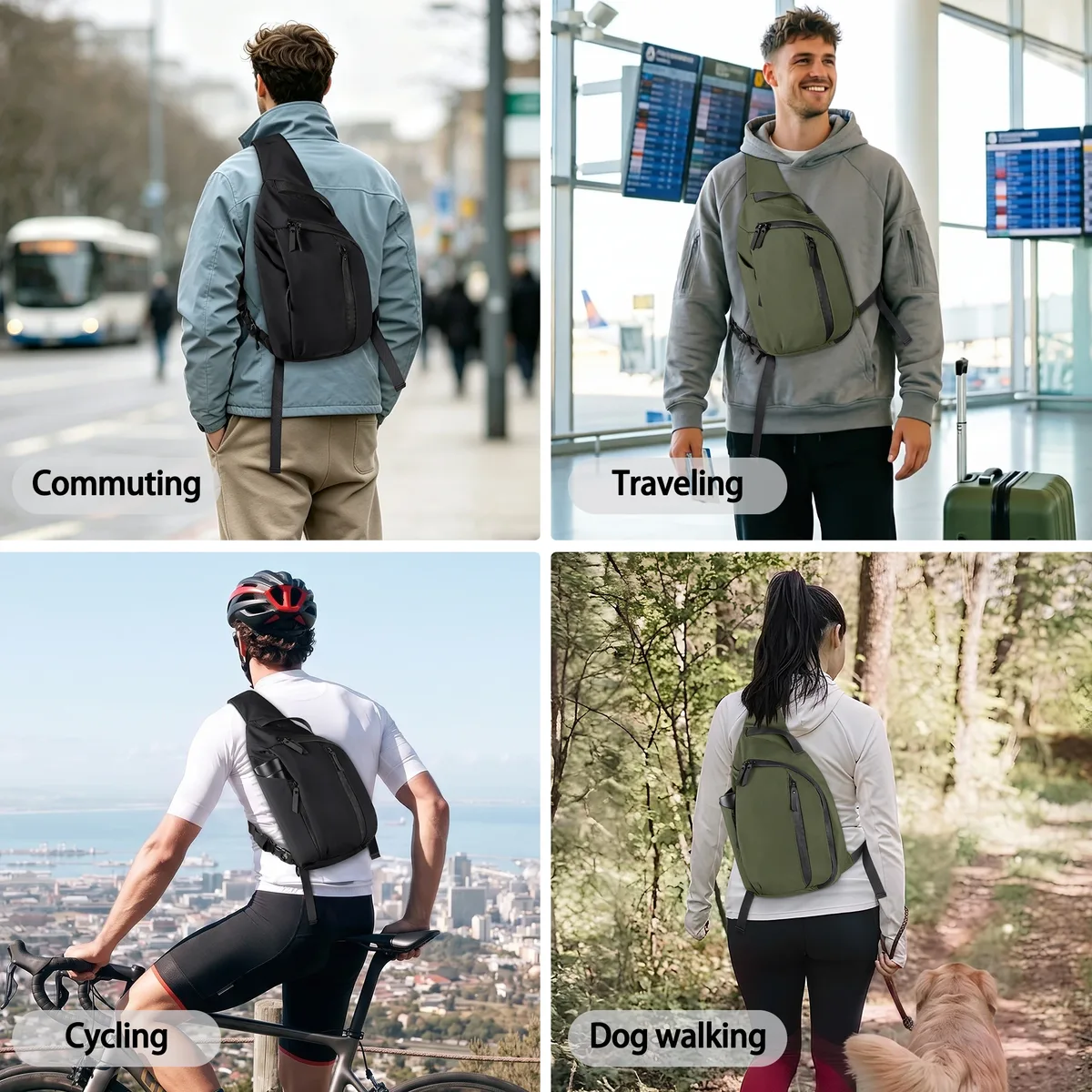 sac à bandoulière d'extérieur pour hommes, sac de poitrine à la mode, sac à dos de sport avec poche pour bouteille d'eau, convient pour tablette de 11 pouces