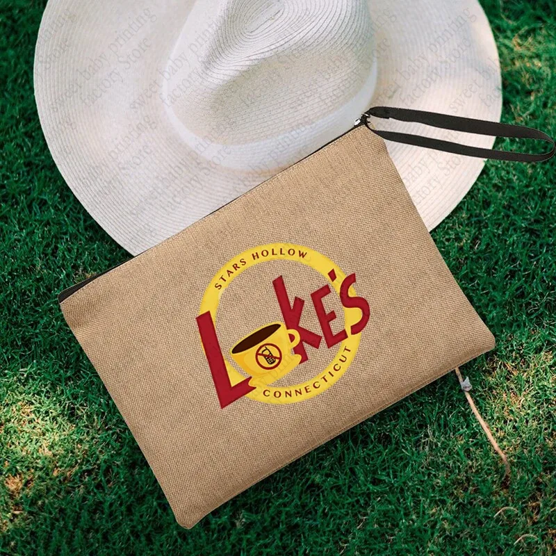 luke's flaxen cosmetic bag, coffee lover purse, inspired unisex wristlet clutch, gilmore girl star hollow powder, gérmerch