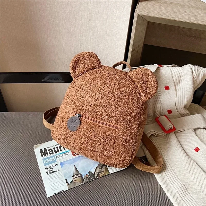 sac à dos en peluche, sac à dos mignon avec oreilles d'ours, sac parent-enfant, sac de transport de style décontracté de grande capacité