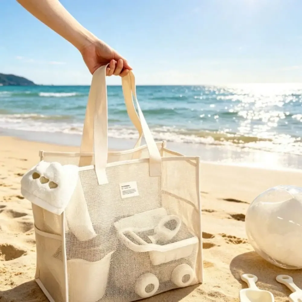 sac de voyage portable grande capacité, sac de plage multifonctionnel en maille, sac de maquillage respirant et durable, pour piscine