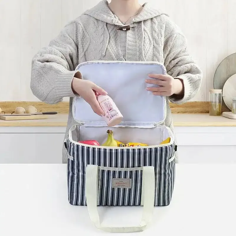 Sac à bandoulière épais pour maman, sacs à main de stockage de lait maternel, sac de boîte à déjeuner isolé rayé de grande capacité