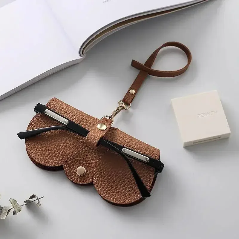 étui à lunettes en cuir pu gaufré litchi, mignon, avec cordon, pour lunettes de soleil et de lecture, sac de rangement portable de voyage