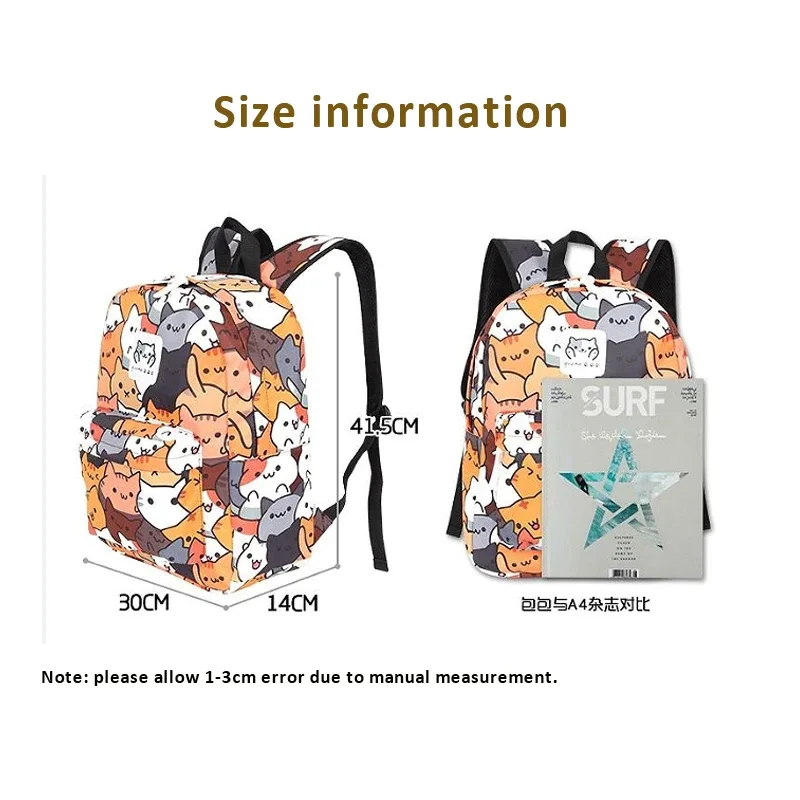 sac dos polyestere géométrique chats mignons beige orange gris blanc unisexe voyage école grande capacite impermeable