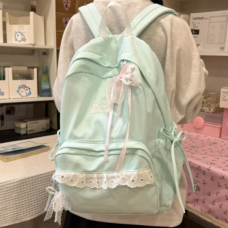 sac à dos élégant pour étudiantes, multi-poches, avec nœud en dentelle, pour le campus, décontracté, avec nœud papillon, pour livres, pour filles, pour le shopping et les sorties