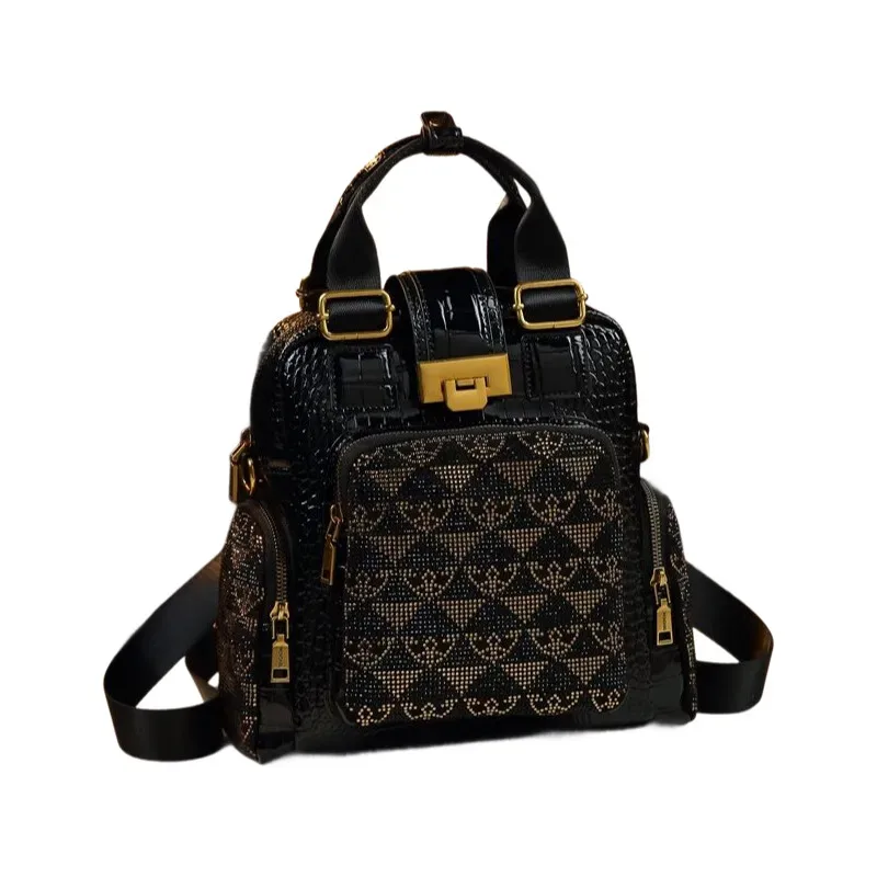 sac à dos motif crocodile pour femmes, fourre-tout en cuir véritable, sac à bandoulière multifonctionnel de grande capacité convertible, fourre-tout