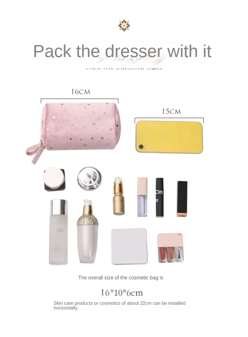 trousse de maquillage en velours pour fille, trousse de rangement pour rouge à lèvres, trousse de toilette, trousse de beauté, poudres, trousse cosmétique portable