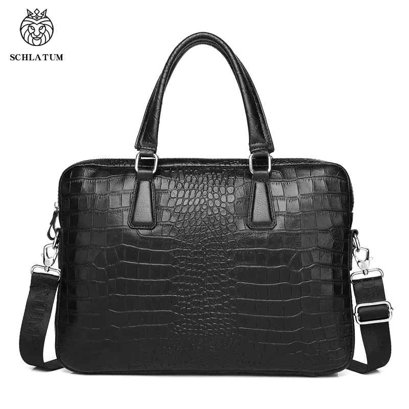 schlatum véritable cuir crocodile grain porte-documents dur pour hommes 15.6 pouces mallette pour ordinateur portable sacs ordinateur sac sacs à main de luxe