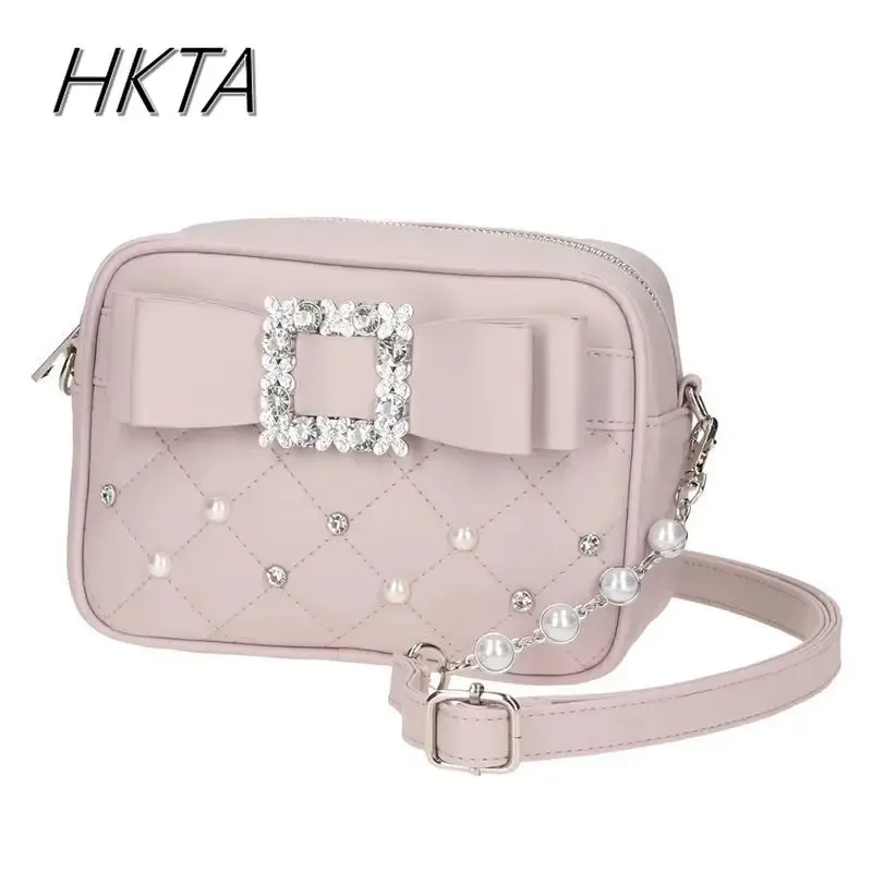 petit sac carré japonais avec nœud en diamant pour femmes, sacoche y2k avec perles et perles, mini sac à bandoulière pour filles