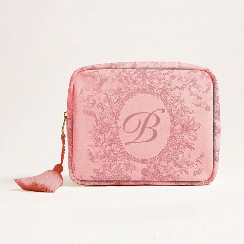 pochette de maquillage en toile rose avec lettres imprimées, mini sac de rangement de voyage pour dames, sac de lavage de cosmétiques, mode beauté essentielle organi