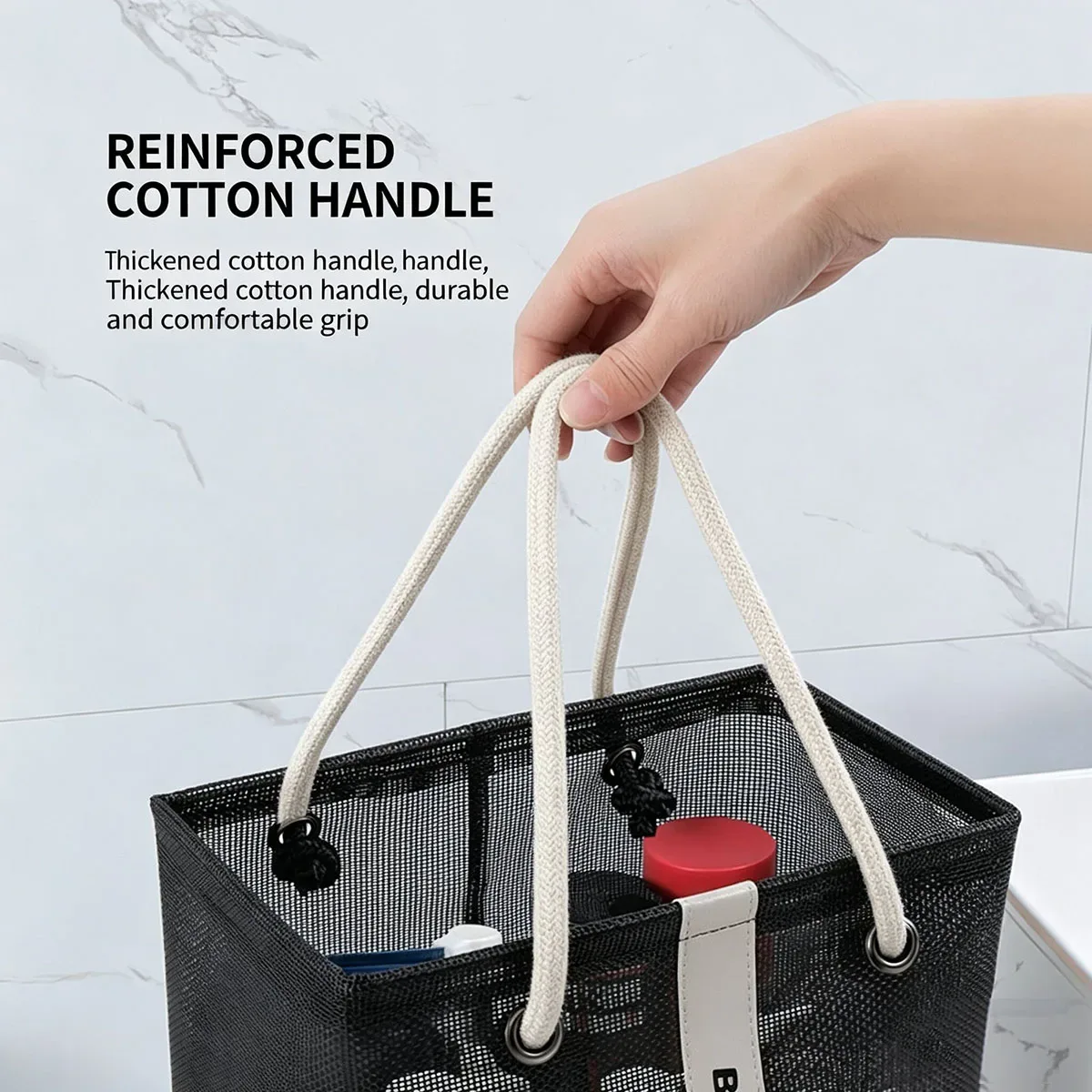 sac de toilette portable en maille avec poignée, séchage rapide, grande capacité, pour salle de bain, douche, voyage, maquillage, sac à main organisateur, panier