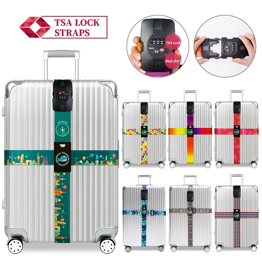 tsa blolock-sangles de bagages réglables, emballage environnemental, peintures à l'étranger, sangles de reliure pour valise de 20 à 32 pouces
