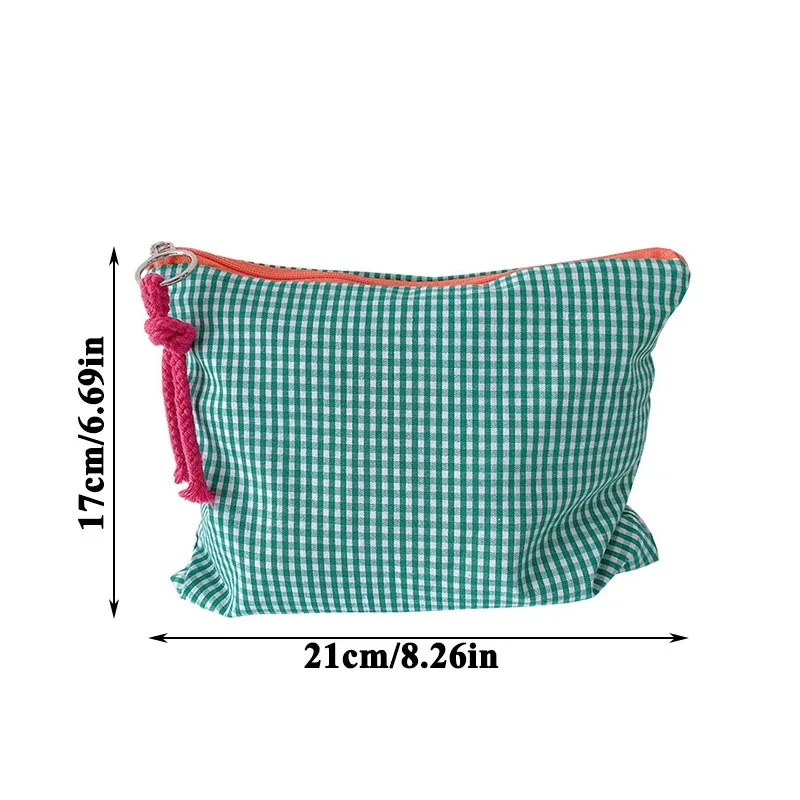 sac de maquillage à carreaux avec fermeture éclair, pochette de rangement en coton, sac à cosmétiques de grande capacité, sac de rangement portable pour femmes, sac à main simple