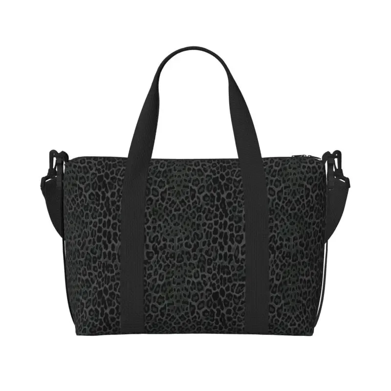 sac de voyage imprimé léopard noir, grands sacs de nuit imperméables pour week-end avec bandoulière, sac de sport pliable