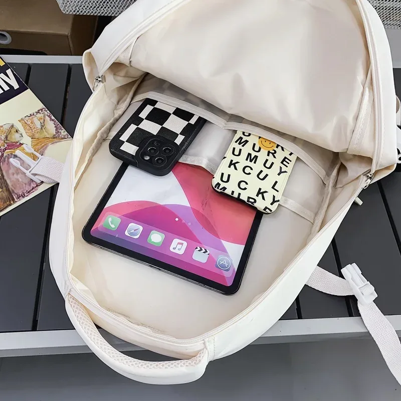 sac à dos en nylon imperméable pour filles, cartable de grande capacité, sacs à dos pour ordinateur portable pour documents solides, sac initié aux voyages en plein air, mode simple