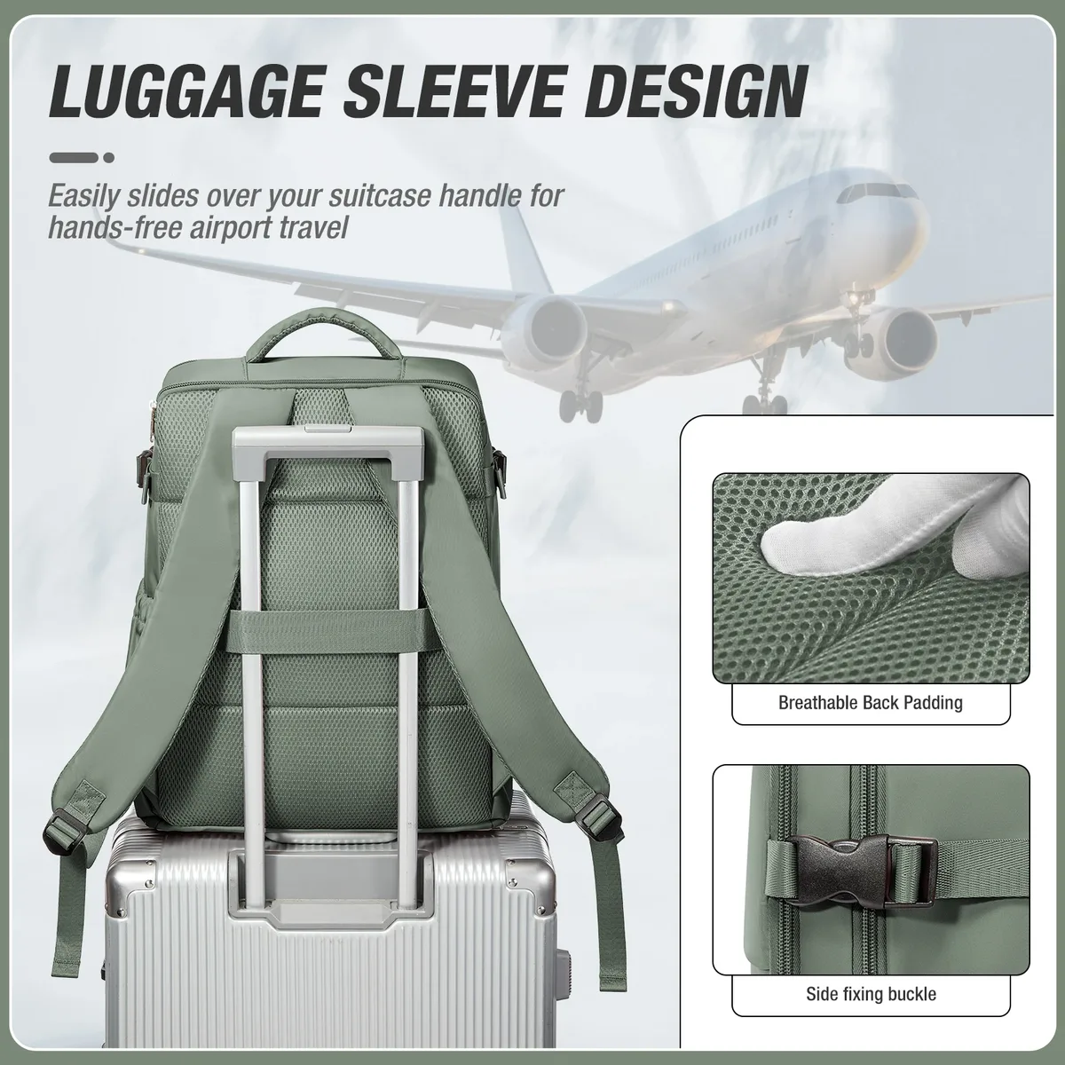 sac dos nylon unisexe vert olive poche limon compartiment ordinateur portable ceinture air voyage décontracté