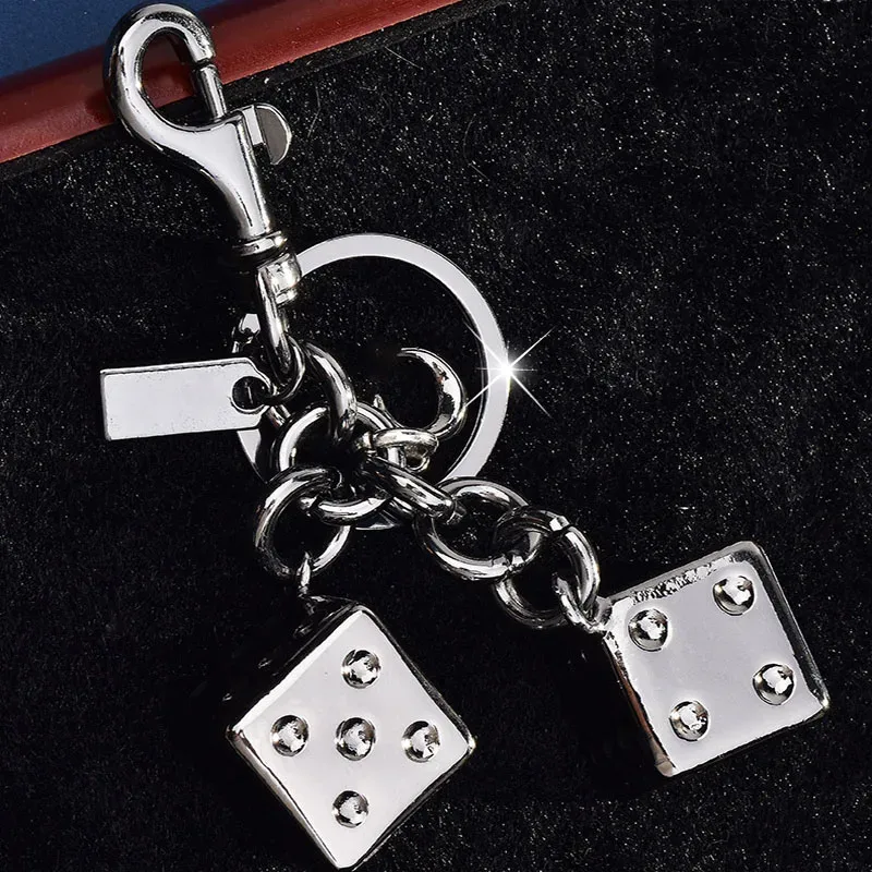 breloque de sac à dés rétro or/argent, porte-clés, pendentif cube à points de cristal étincelants, accessoire détachable pour sacs à bandoulière