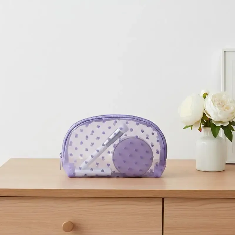 sac de maquillage en maille transparente j]heart, pochette de rangement multifonction portable pour femmes, trousse de toilette pour dames, organisateur de rouge à lèvres