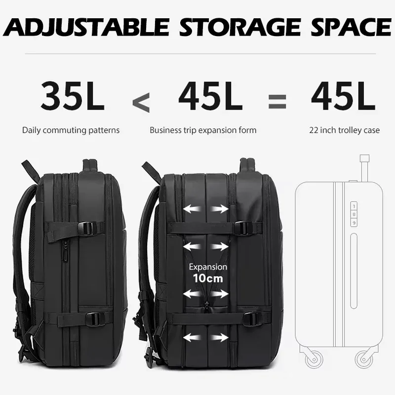 sac dos oxford université noir imperméable grande capacité expandable poche usb charge sangles adjustables usage voyage professionnel etudiant