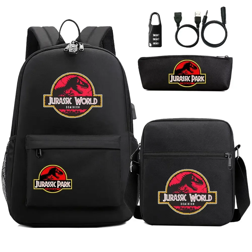 sac dos tissu oxford unisexe noir logo jurassic world bandoulière arquée compartiment intérieur style dessin animé usage voyage