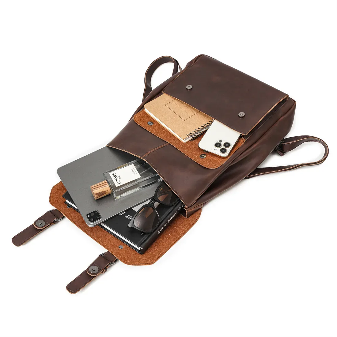 sac à dos en cuir vintage pour hommes, sac à livres, sac pour ordinateur portable de 14 pouces, imperméable, utilitaire, grande capacité, sac à dos pour la randonnée, le travail et les affaires.