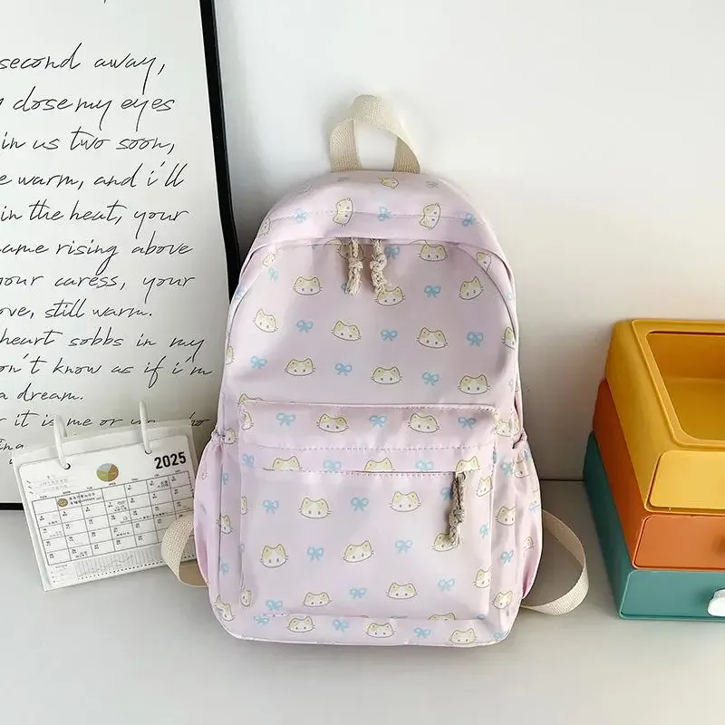 sac à dos imprimé chat de dessin animé mignon, cartable d'étudiant de grande capacité, sac girly délicat et tendance, sacs de voyage portables cadeaux
